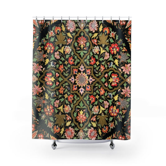 Black Shower Curtain, Floral Shower Curtain, Floral Mandala, Boho Shower Curtain, Boho Bathroom, Black Bohemian, Indian Decor, Flower Decor