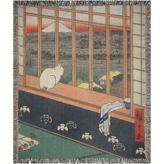 Cat Blanket, Woven Blanket, Japanese Blanket, Hiroshige, Japanese Decor, Cat Decor, Japanese Gift, Cat Lover Gift, Japanese Cat, Cat Art