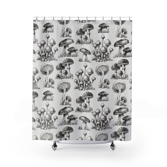 Mushroom Decor, Shower Curtain, Cottagecore Decor, Forest Shower Curtain, Mushroom Bathroom, White Shower Curtain, Vintage Nature,
