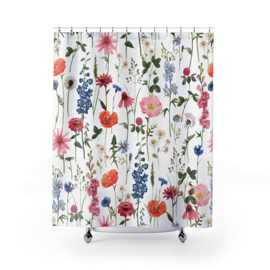 Floral Shower Curtain, Watercolor Floral, Floral Bathroom, Boho Shower Curtain, Botanical Bathroom, Plant Shower Curtain, Boho Bathroom