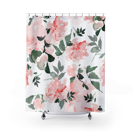 Pink Shower Curtain, Watercolor Flower, Pink Bathroom, Floral Bathroom, Pink Floral, Botanical Bathroom, Plant Shower Curtain, Floral Shower