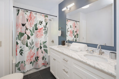 Pink Shower Curtain, Watercolor Flower, Pink Bathroom, Floral Bathroom, Pink Floral, Botanical Bathroom, Plant Shower Curtain, Floral Shower