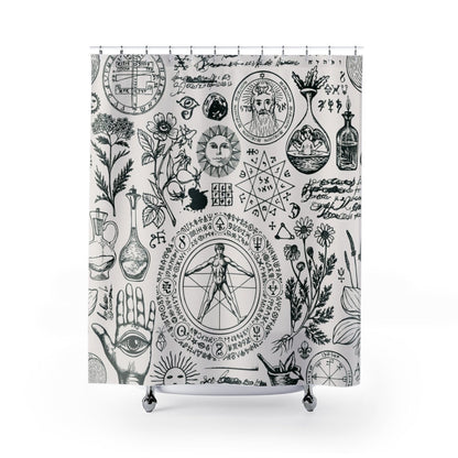 Alchemy Shower Curtain, Witchy Decor, Black Shower Curtain, Magic Shower Curtain, Witch Shower Curtain, Occult Decor, Magic Decor