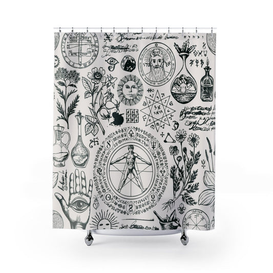 Alchemy Shower Curtain, Witchy Decor, Black Shower Curtain, Magic Shower Curtain, Witch Shower Curtain, Occult Decor, Magic Decor