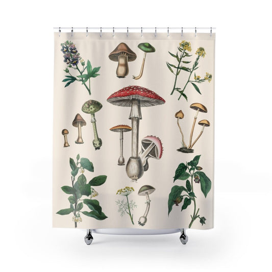 Mushroom Shower Curtain, Cottagecore Decor, Forest Shower Curtain, Forest Bathroom, Nature Bathroom, Mushroom Decor, Plant Shower Curtain