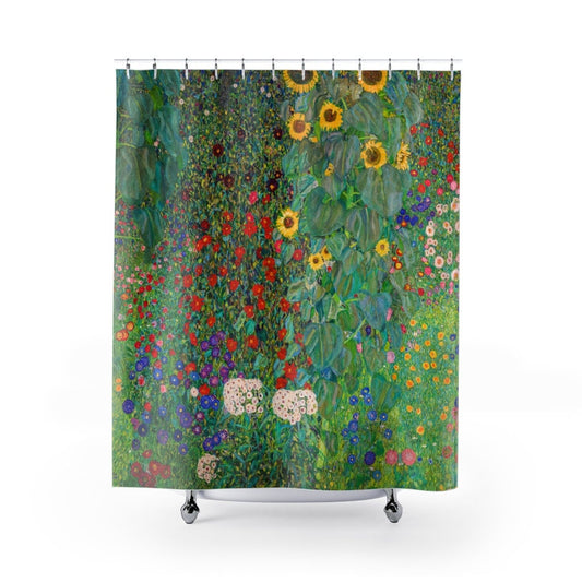 Gustav Klimt, Plant Shower, Green Shower Curtain, Floral Curtain, Sunflower Decor, Art Shower Curtain, Floral Bathroom, Klimt Painting