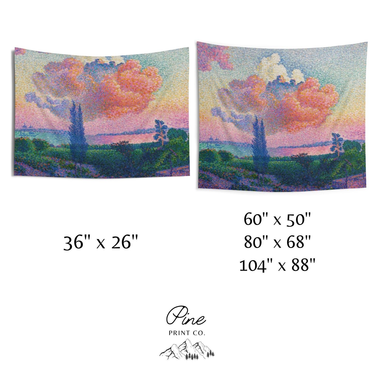 Pink Clouds Landscape Painting Vintage Fine Art Tapestry