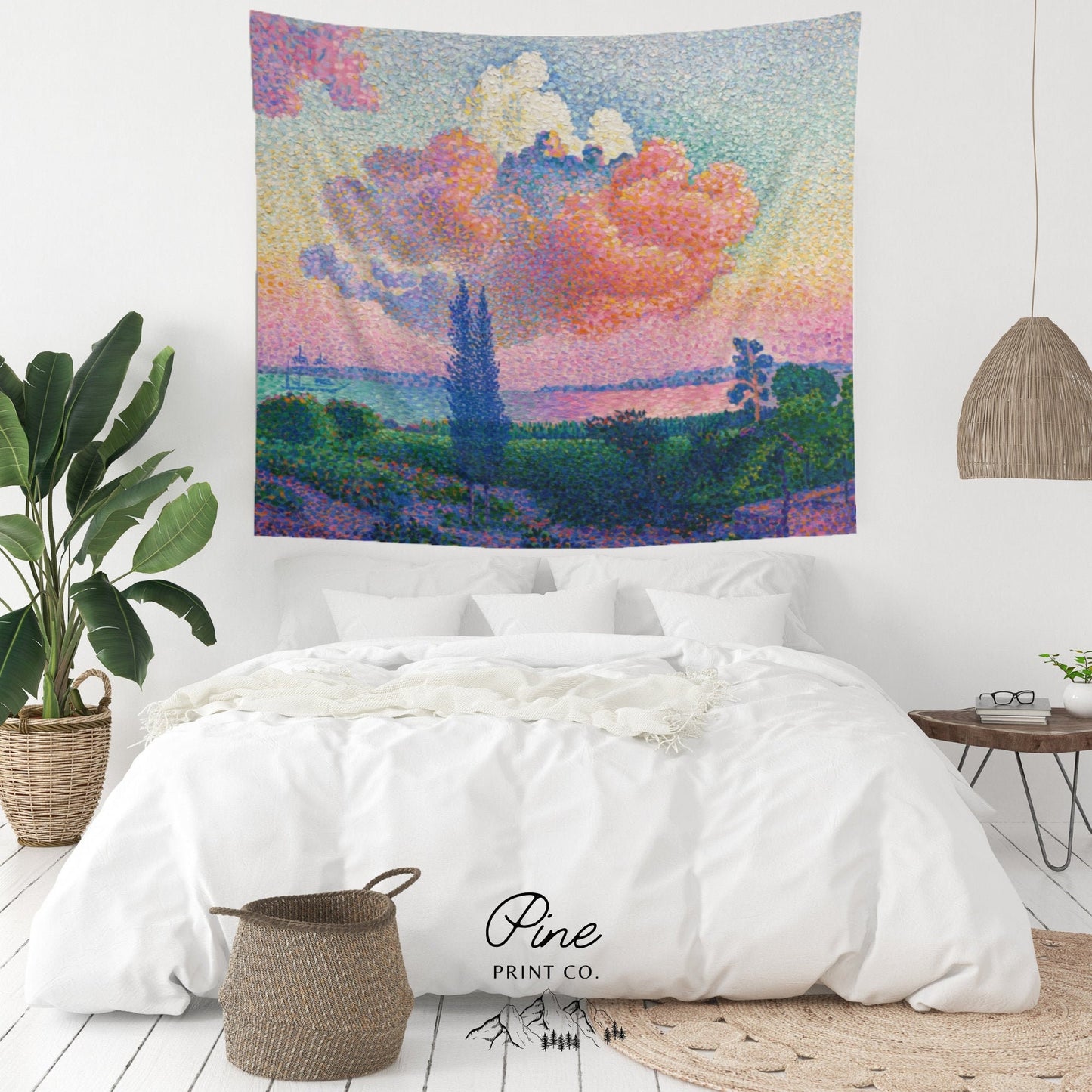 Pink Clouds Landscape Painting Vintage Fine Art Tapestry