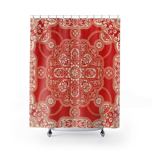 Red Shower Curtain, Red Mandala, Boho Shower Curtain, Red Bathroom, Mandala Decor, Red Home Decor, Red Boho Decor, Vintage Shower Curtain