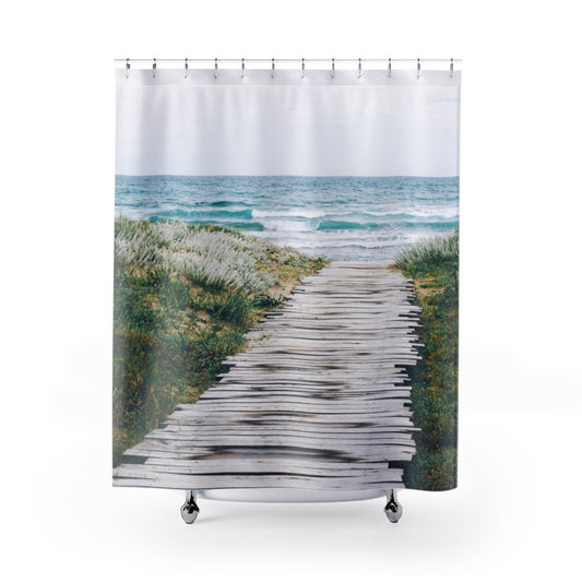 Beach Shower Curtain, Ocean Shower Curtain, Ocean Boardwalk, Nautical Decor, Coastal Decor, Blue Shower Curtain, Beach Decor, Ocean Decor