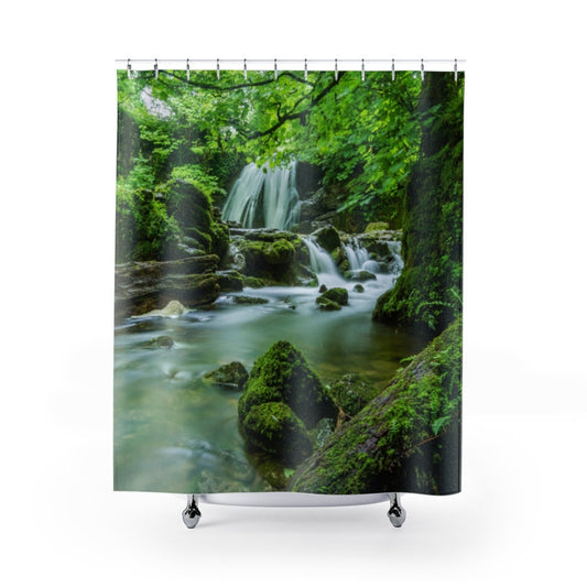 Green Shower Curtain, Green Bathroom, Tropical Bathroom, Waterfall Curtain, Jungle Bathroom, Waterfall Photo, Green Nature, Nature Bathroom