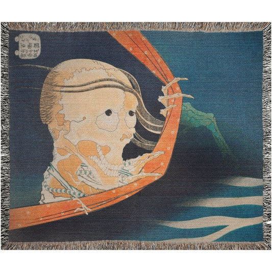 Halloween Blanket, Woven Blanket, Japanese Blanket, Skeleton Blanket, Skull Blanket, Japanese Decor, Hokusai Painting, Halloween Tapestry