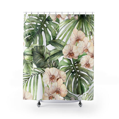 Tropical Shower Curtain, Monstera Decor, Tropical Bathroom, Plant Shower Curtain, Botanical Bathroom, Green Shower Curtain, Plant Bathroom