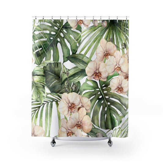 Tropical Shower Curtain, Monstera Decor, Tropical Bathroom, Plant Shower Curtain, Botanical Bathroom, Green Shower Curtain, Plant Bathroom