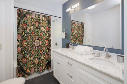 Black Shower Curtain, Floral Shower Curtain, Floral Mandala, Boho Shower Curtain, Boho Bathroom, Black Bohemian, Indian Decor, Flower Decor