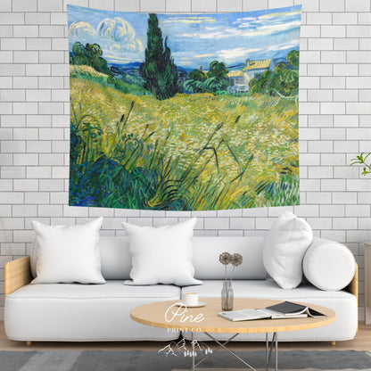 Vincent Van Gogh Landscape Painting Green Blue Wall Tapestry