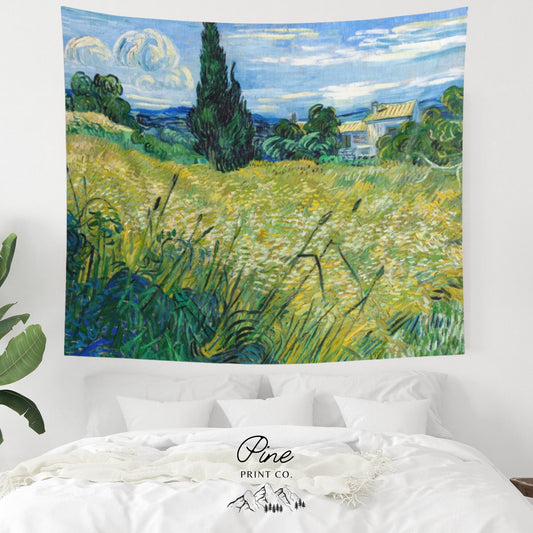 Vincent Van Gogh Landscape Painting Green Blue Wall Tapestry
