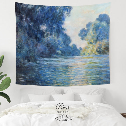 Claude Monet Blue Landscape Oil Painting Vintage Nature Wall Tapestry