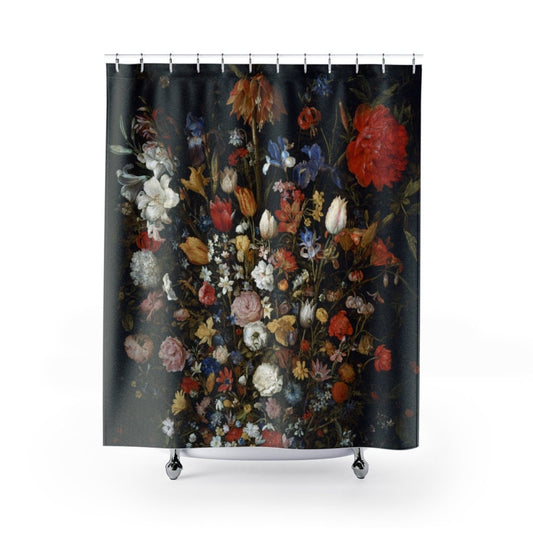 Black Shower Curtain, Black Bathroom, Flower Bathroom, Vintage Bathroom, Flower Shower Curtain, Art Shower Curtain, Bathroom Curtain