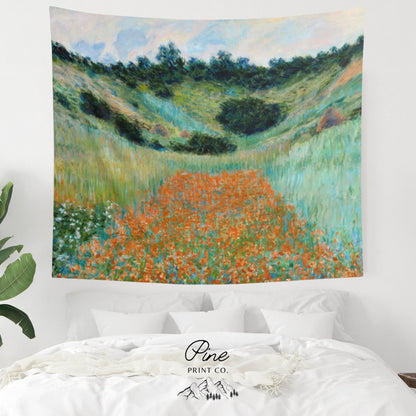 Claude Monet Flower Poppy Field Painting Vintage Landscape Nature Wall Tapestry