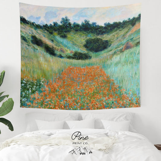 Claude Monet Flower Poppy Field Painting Vintage Landscape Nature Wall Tapestry