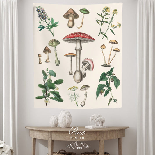 Mushroom Cottagecore Botanical Vintage Nature Wall Tapestry