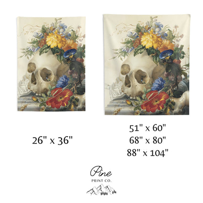 Vintage Floral Skull Painting Wall Tapestry