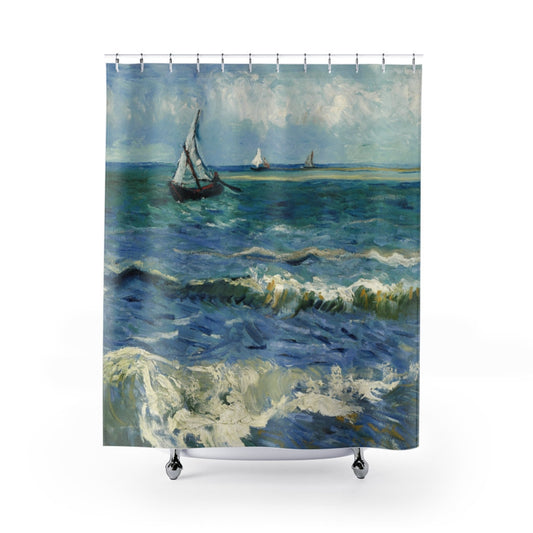 Sailboat Decor, Van Gogh Shower Curtain, Ocean Shower Curtain, Sailboat Bathroom, Ocean Bathroom, Van Gogh Painting, Blue Shower Curtain