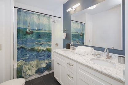 Sailboat Decor, Van Gogh Shower Curtain, Ocean Shower Curtain, Sailboat Bathroom, Ocean Bathroom, Van Gogh Painting, Blue Shower Curtain