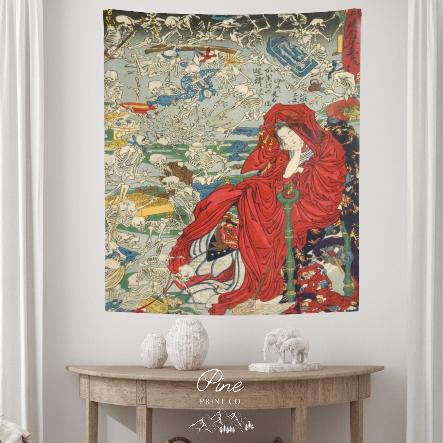 Japanese Red Kawanabe Kyosai Wall Tapestry