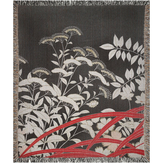 Japanese Blanket, Woven Blanket, Red Blanket, Black Blanket, Botanical Blanket, Plant Woven Blanket, Plant Throw, Nature Blanket, Japan Gift