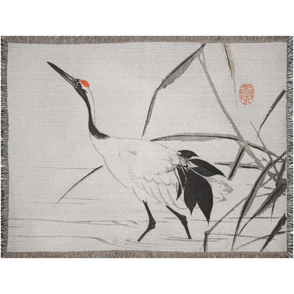 Crane Tapestry, Woven Blanket, Bird Blanket, Japanese Blanket, Crane Decor, Japanese Tapestry, Art Blanket, Bird Tapestry, Crane Wall Art