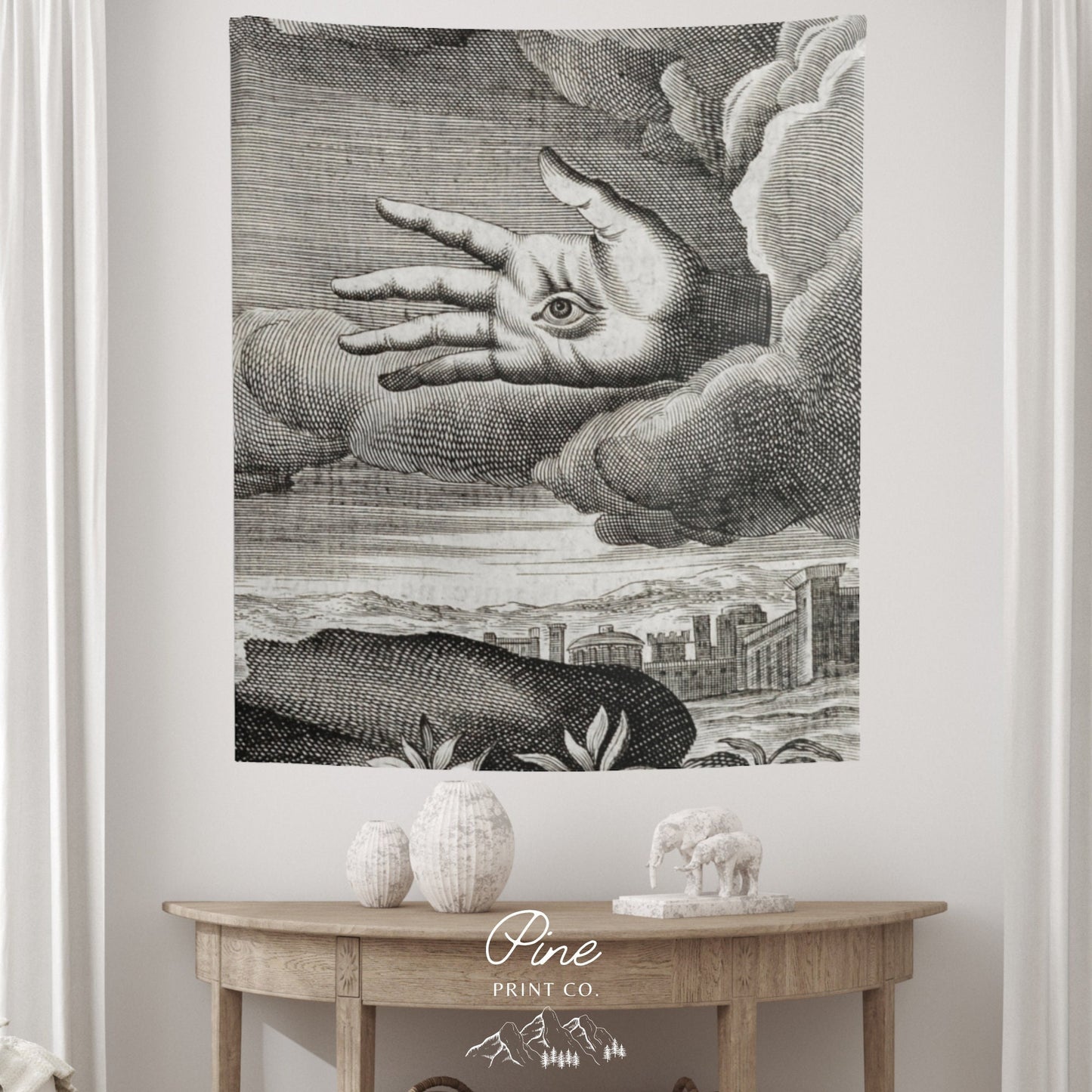 Black & White Vintage Alchemy Hand Wall Tapestry