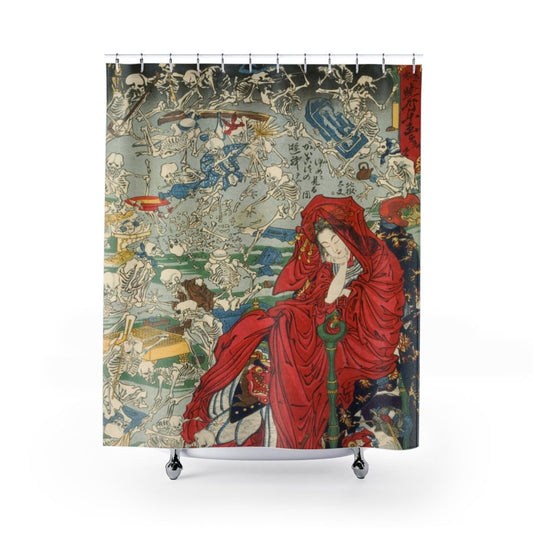 Japan Shower Curtain, Skeleton Decor, Japanese Decor, Japanese Decor, Japan Bathroom, Skeleton Art, Japanese Woodblock, Japanese Art