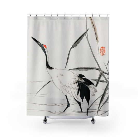Crane Shower Curtain, White Shower Curtain, Japanese Bathroom, Bird Shower Curtain, Crane Art, Vintage Japan, Japanese Art, Asian Bathroom