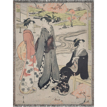 Japanese Blanket, Woven Blanket, Asian Blanket, Japanese Geisha, Japanese Decor, Japanese Throw, Japanese Art, Art Throw, Cherry Blossoms