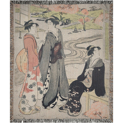 Japanese Blanket, Woven Blanket, Asian Blanket, Japanese Geisha, Japanese Decor, Japanese Throw, Japanese Art, Art Throw, Cherry Blossoms