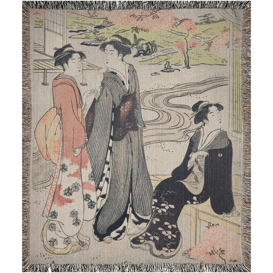 Japanese Blanket, Woven Blanket, Asian Blanket, Japanese Geisha, Japanese Decor, Japanese Throw, Japanese Art, Art Throw, Cherry Blossoms