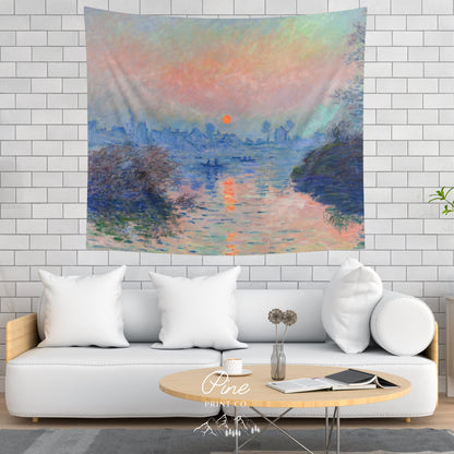 Claude Monet Ocean Sunset Painting Vintage Nature Fine Art Wall Tapestry