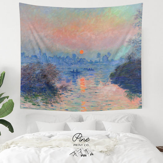 Claude Monet Ocean Sunset Painting Vintage Nature Fine Art Wall Tapestry