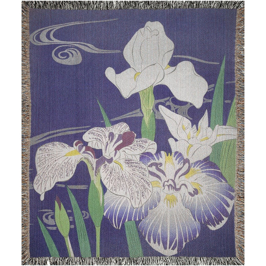 Floral Blanket, Woven Blanket, Blue Blanket, Irises, Kogyo Tsukioka, Japanese Throw, Nature Blanket, Vintage Floral, Japanese Blanket