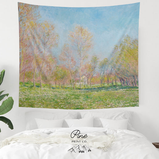 Claude Monet Painting Nature Tree Wall Tapestry