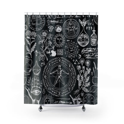 Alchemy Shower Curtain, Witchy Decor, Black Shower Curtain, Magic Shower Curtain, Witch Shower Curtain, Occult Decor, Magic Decor