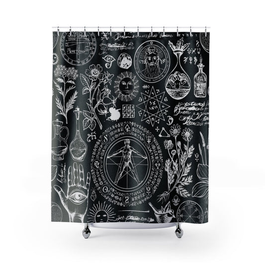 Alchemy Shower Curtain, Witchy Decor, Black Shower Curtain, Magic Shower Curtain, Witch Shower Curtain, Occult Decor, Magic Decor