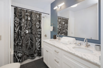 Alchemy Shower Curtain, Witchy Decor, Black Shower Curtain, Magic Shower Curtain, Witch Shower Curtain, Occult Decor, Magic Decor