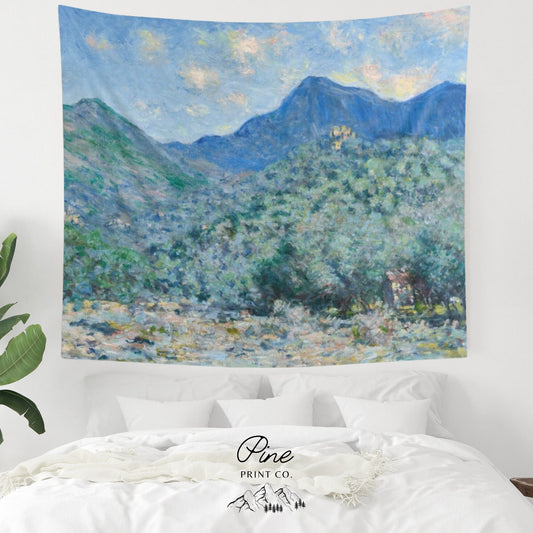 Claude Monet Blue Mountain Landscape Painting Fine Art Wall Tapestry