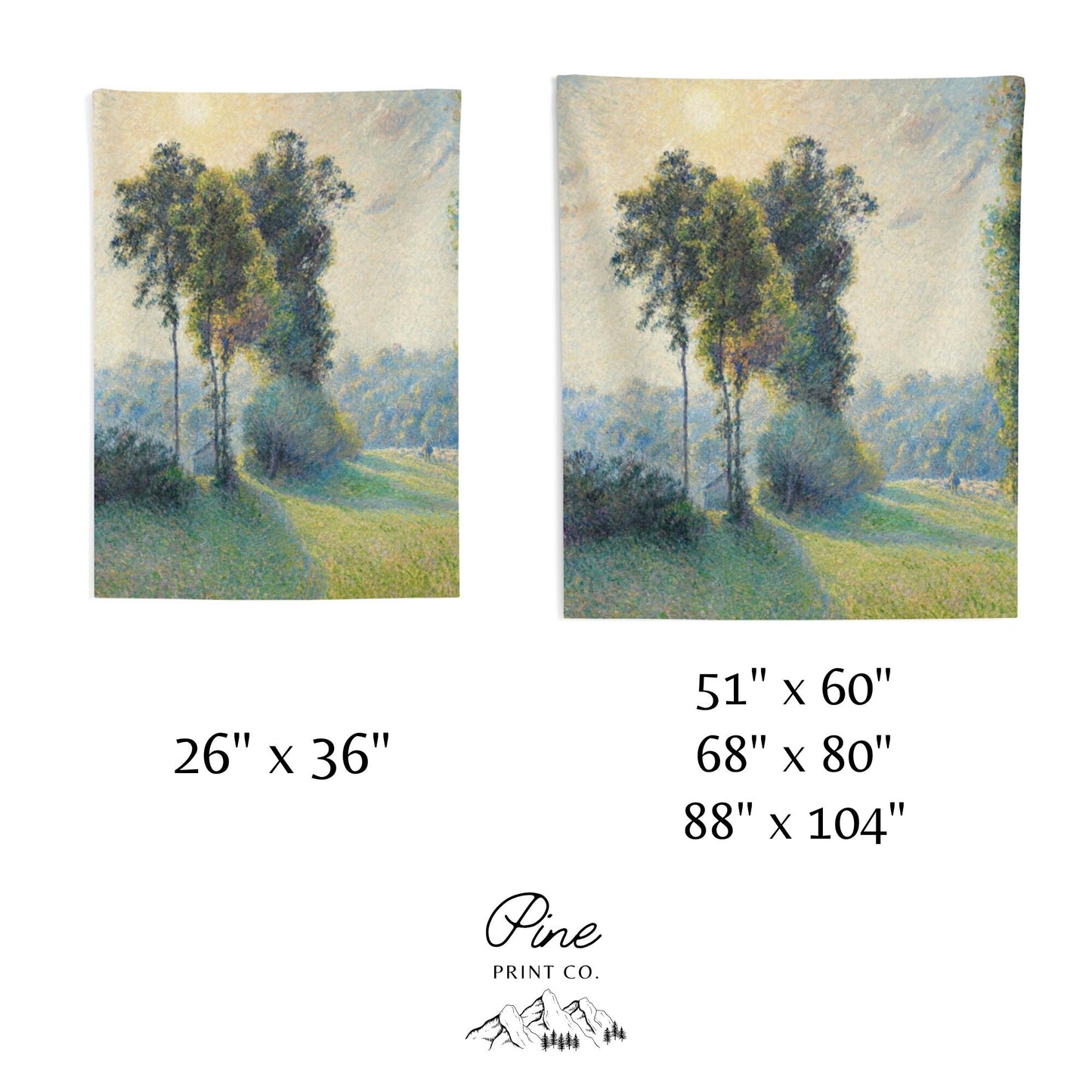 Vintage Tree Painting Camille Pissarro Green Vintage Fine Art Botanical Tapestry