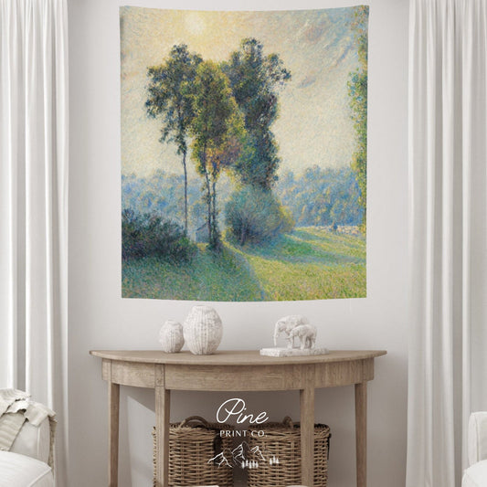 Vintage Tree Painting Camille Pissarro Green Vintage Fine Art Botanical Tapestry