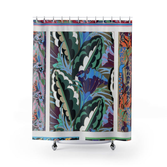 Art Deco Shower Curtain, Rainbow Bathroom, Plant Shower Curtain, Plant Curtain, Abstract Bathroom, Colorful Bathroom, Plant Home Decor