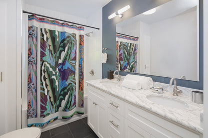 Art Deco Shower Curtain, Rainbow Bathroom, Plant Shower Curtain, Plant Curtain, Abstract Bathroom, Colorful Bathroom, Plant Home Decor